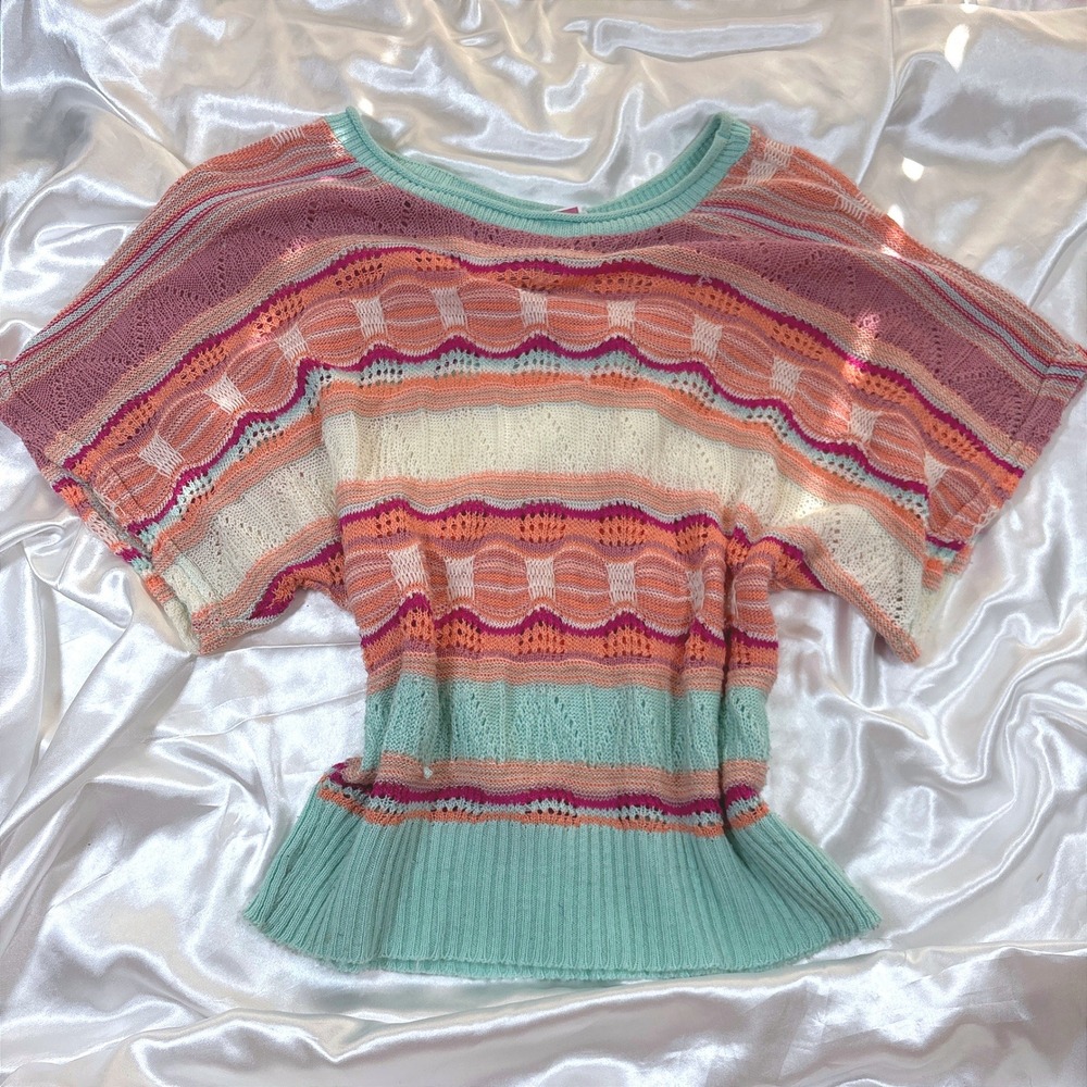 y2k Body Central Knit Top Multi Color Excellent Striped Pointelle Dolman Small
